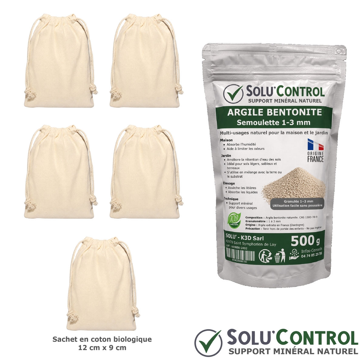 Absorbeur d’Humidité  – Solu'Control - Sachet de 500g + sachet en coton