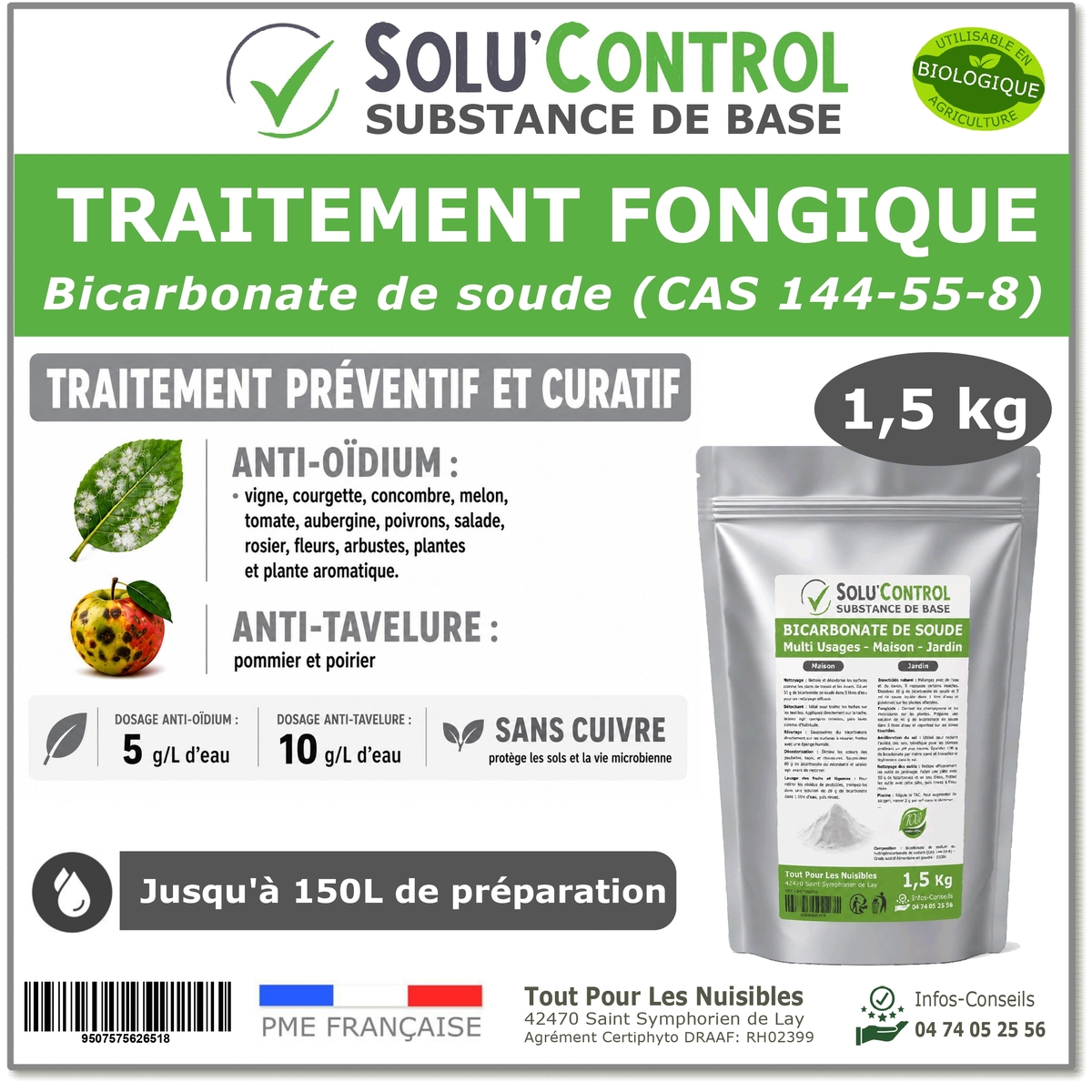 Bicarbonate de soude fongicide SOLU'CONTROL - 1.5kg