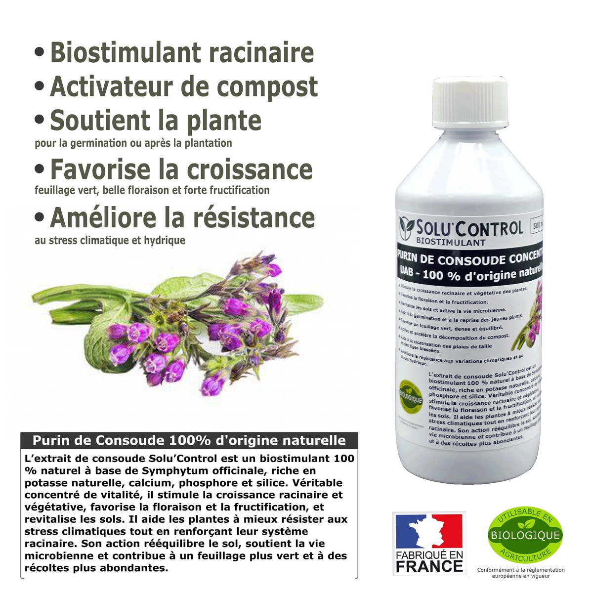 Solu'control Explication Purin de Consoude naturel UAB 500ml