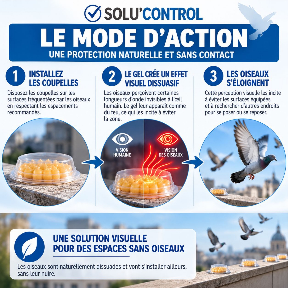 Répulsif pigeon, Bird Free - Mode d'action