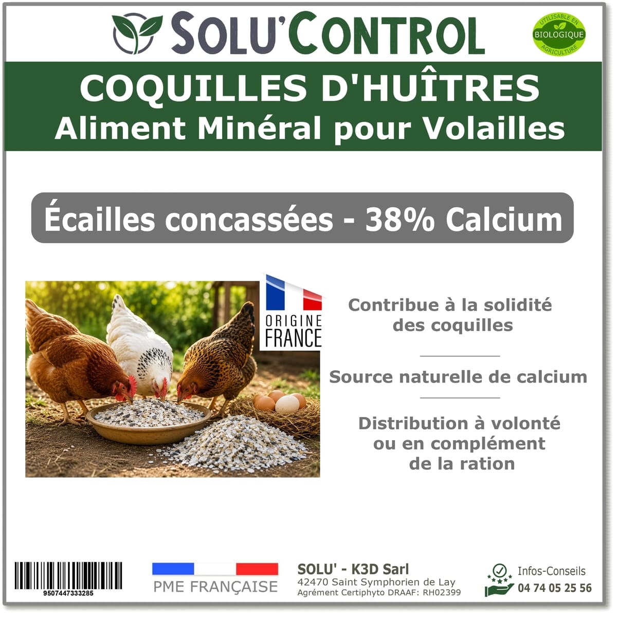Écailles de Coquilles d'Huîtres Concassées alimentation volailes – SOLU'CONTROL