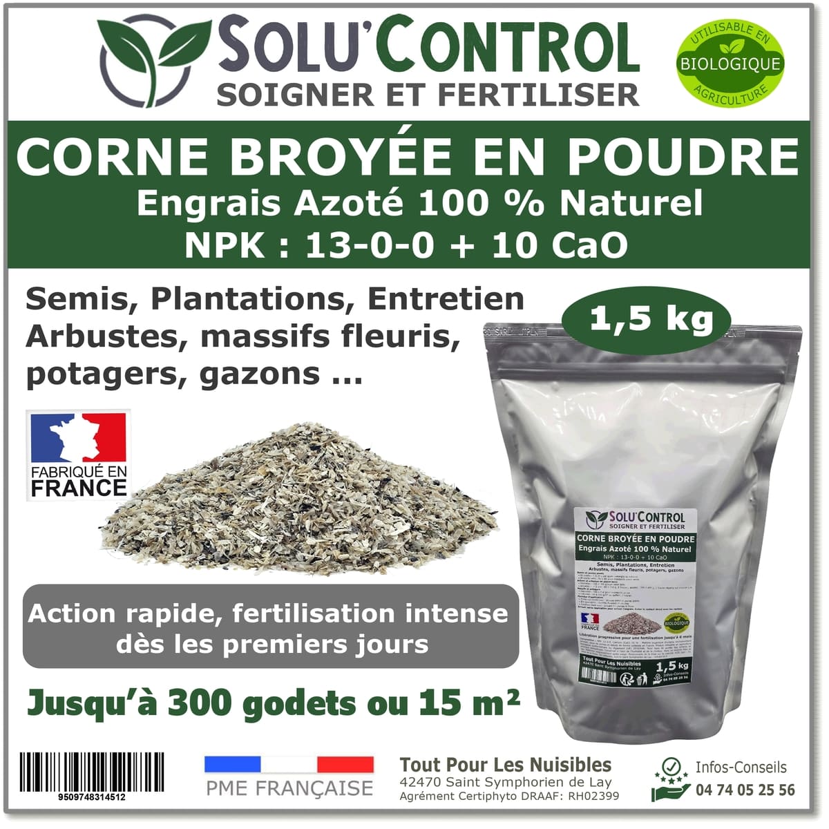 1,5 kg de Corne Broyée