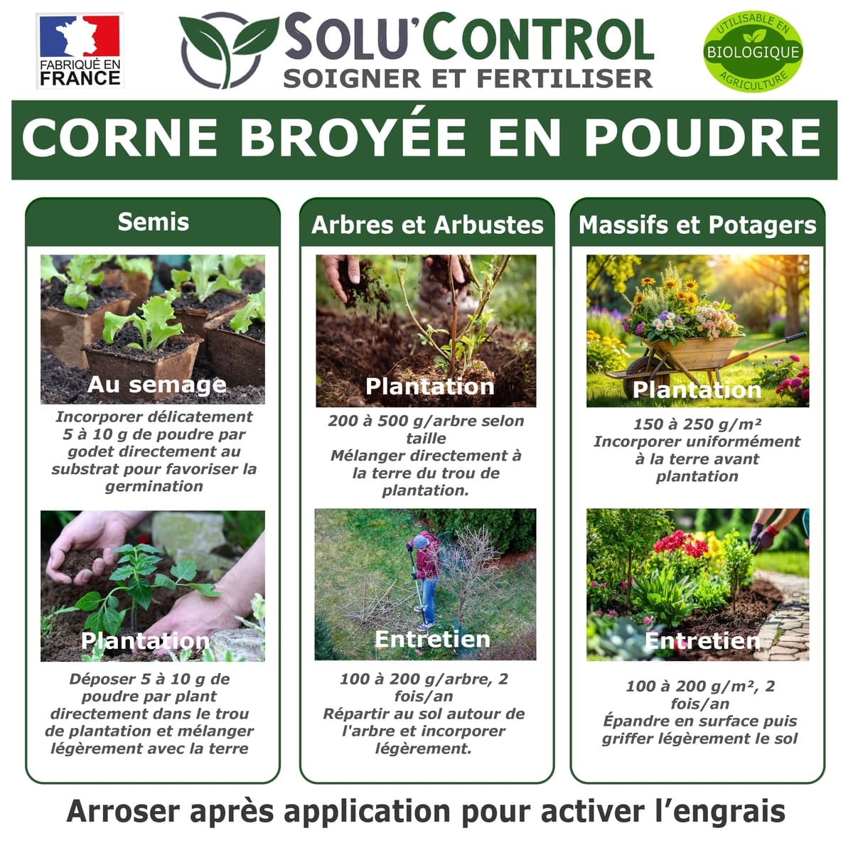 Corne broyée - Usages