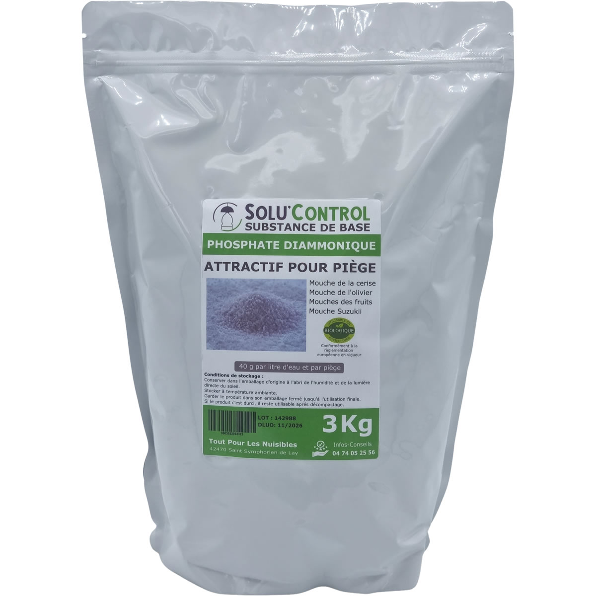 Phosphate Diammonique, appât naturel contre les mouches des fruits, SOLU'CONTROL - Sac de 3kg