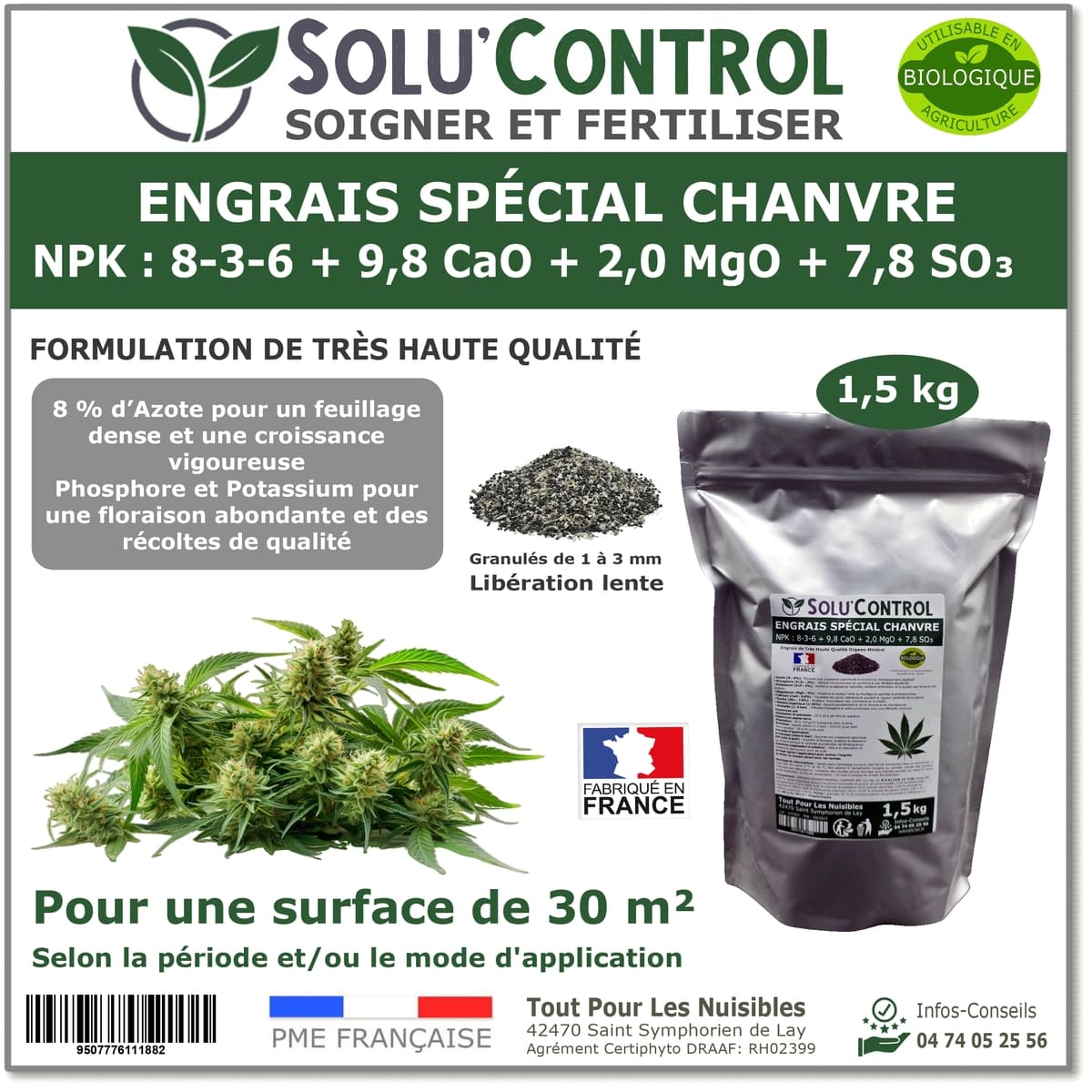 Engrais Chanvre SOLU'CONTROL - 1,5kg