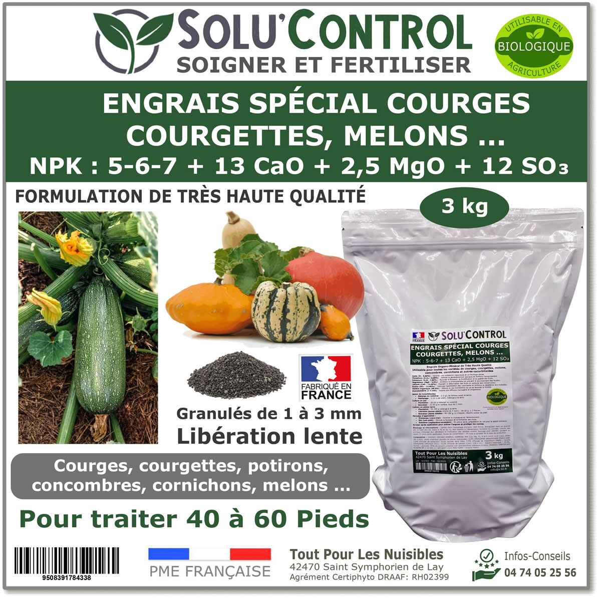 Engrais Spécial Courges, courgettes et autres cucurbitacées, SoluControl - Sachet de 3kg