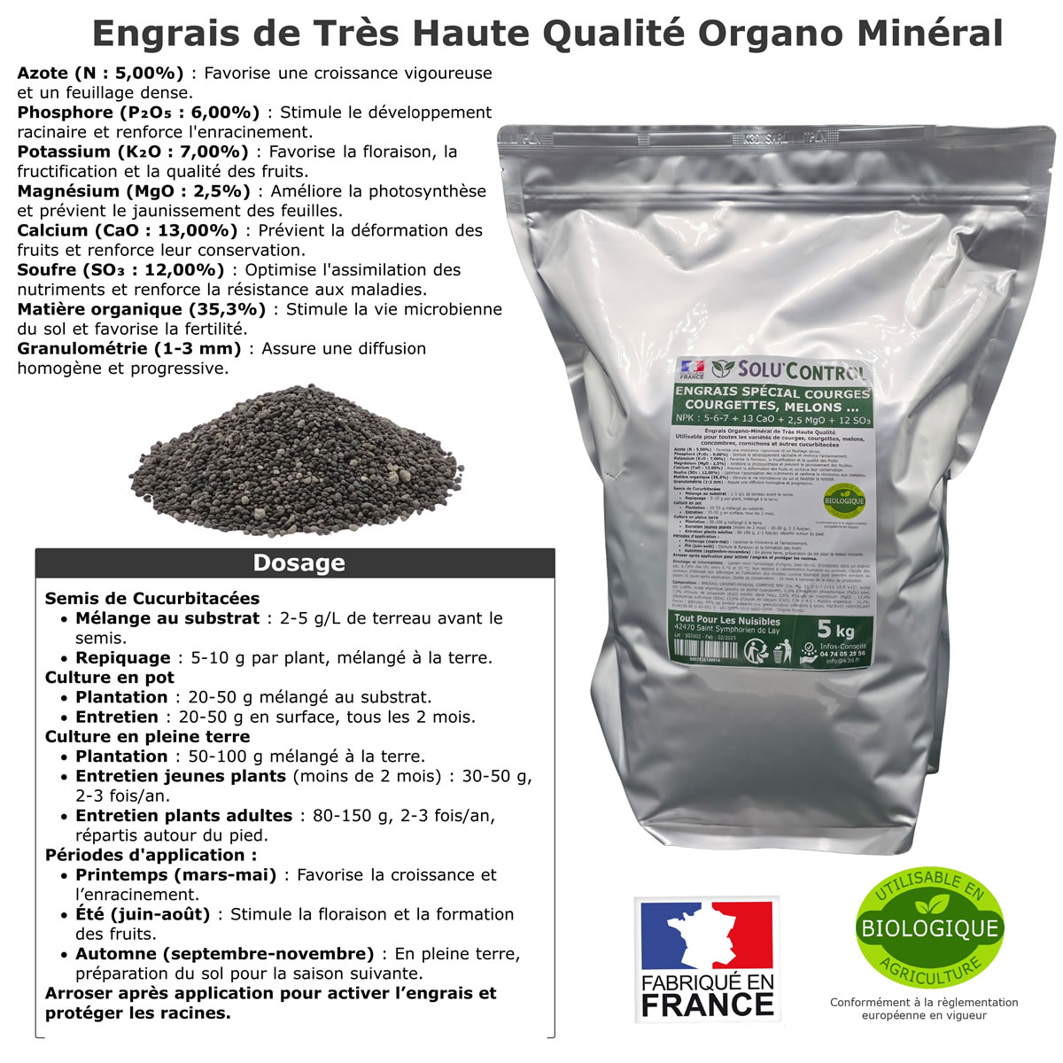 Sachet Engrais Spécial Courges, courgettes et autres cucurbitacées, SoluControl - Sachet de 5kg