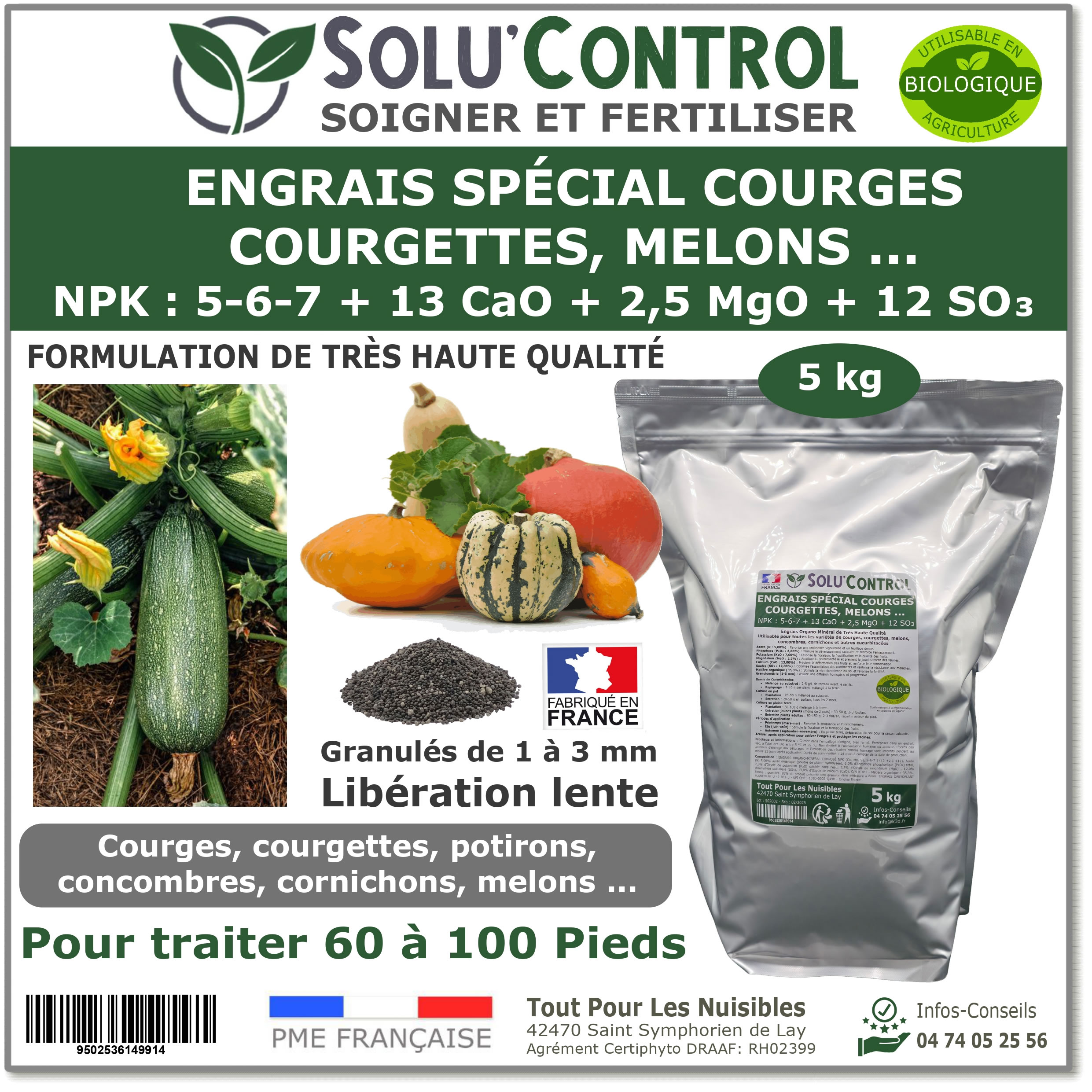 Engrais Spécial Courges, courgettes et autres cucurbitacées, SoluControl - Sachet de 5kg