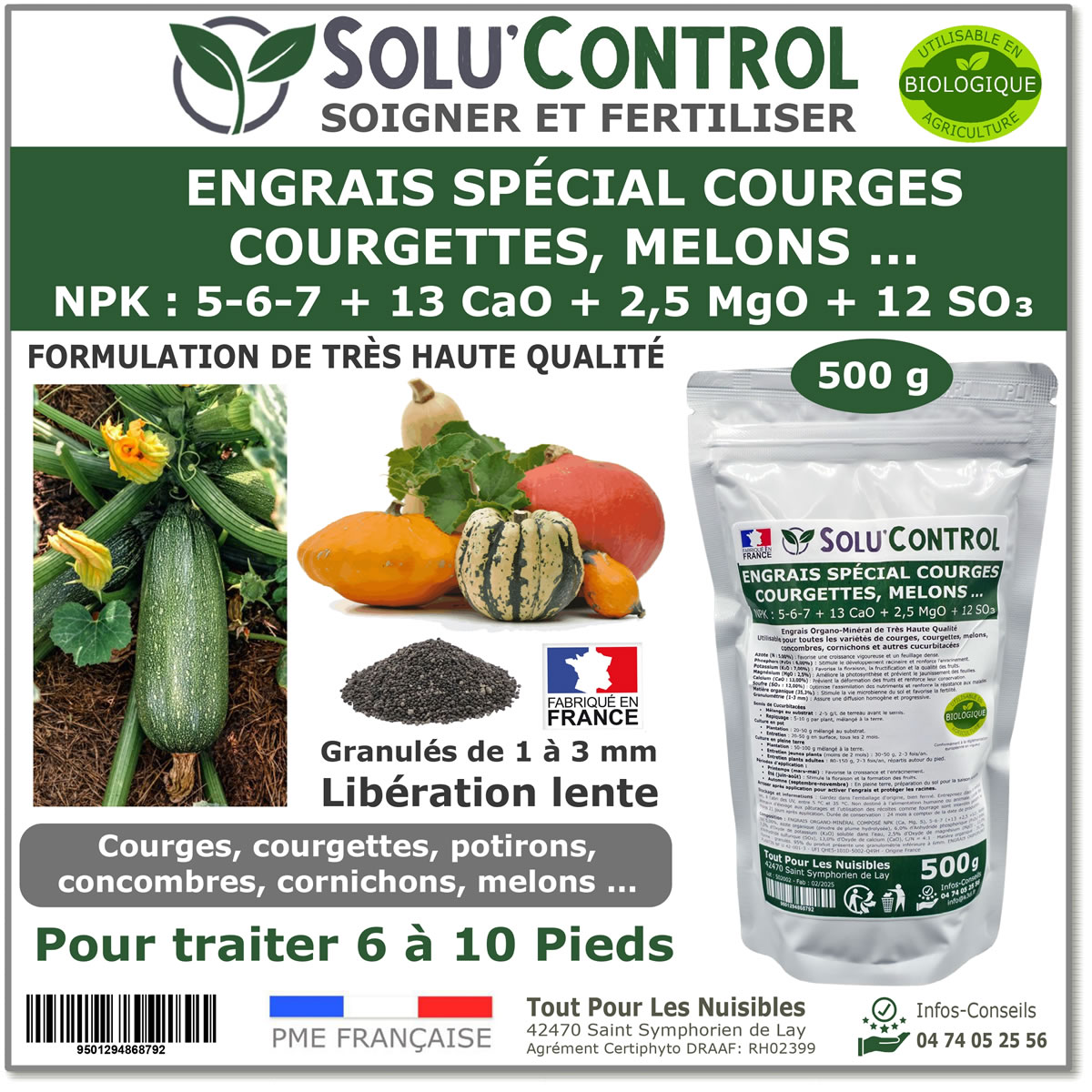 Engrais Spécial Courges, courgettes et autres cucurbitacées, SoluControl - Sachet de 500g