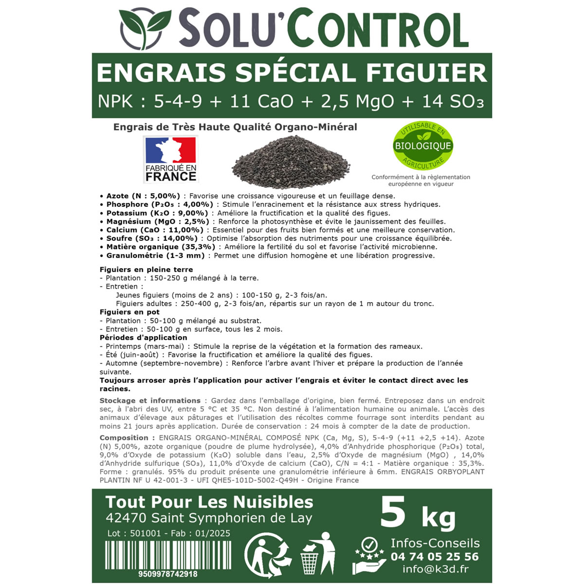 Etiquette engrais figuier 5kg