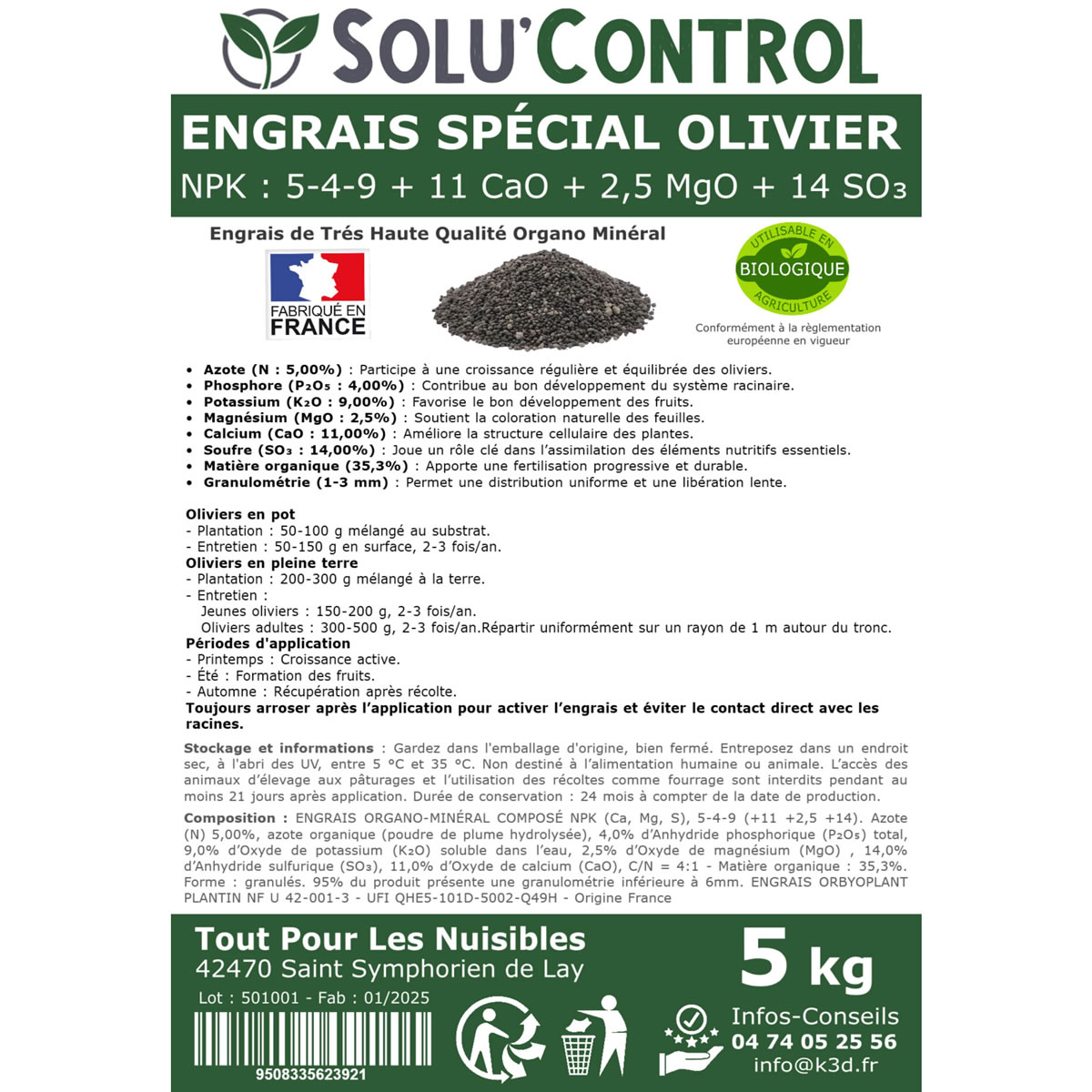 Etiquette engrais olivier 5kg