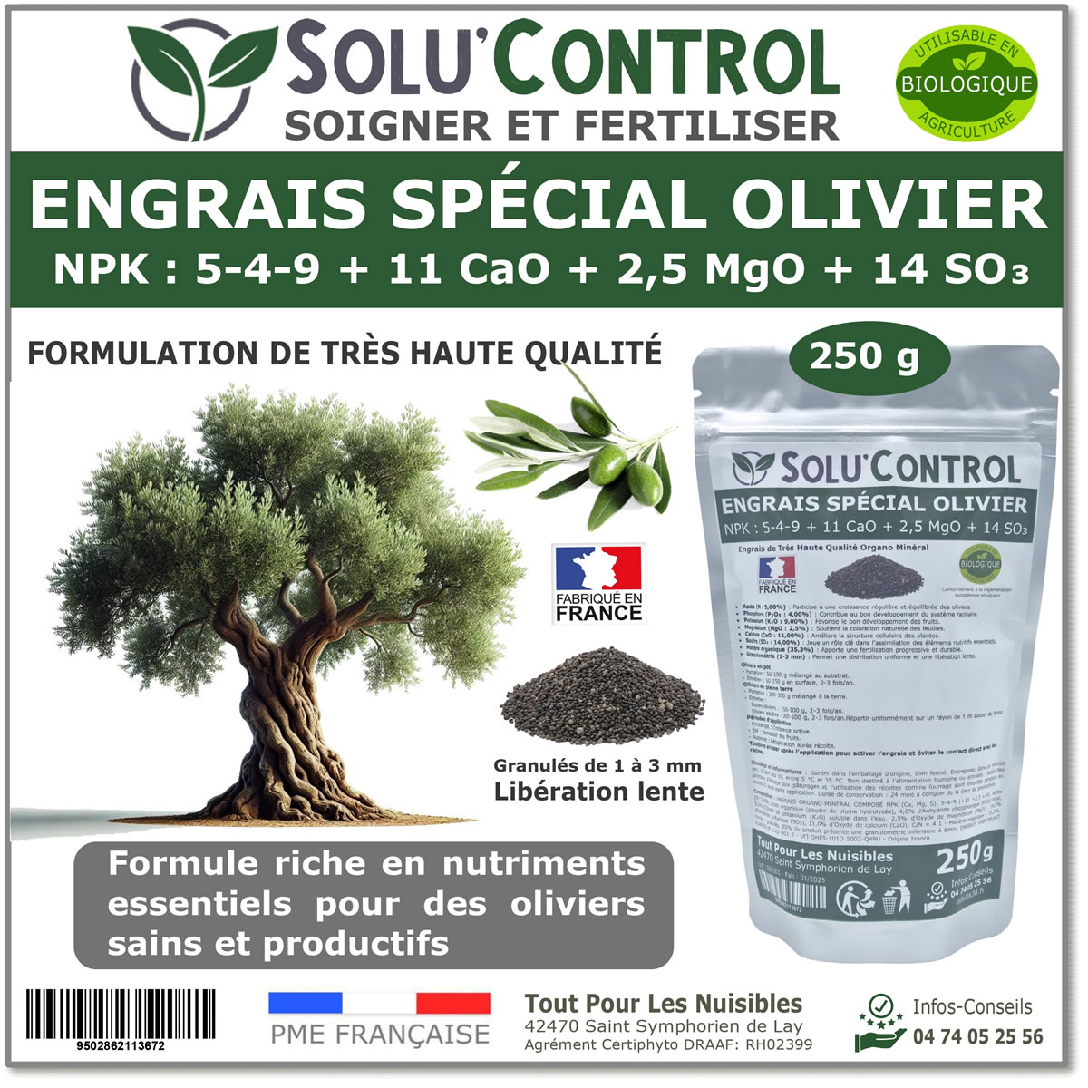 Engrais Olivier SOLU'CONTROL - 250g