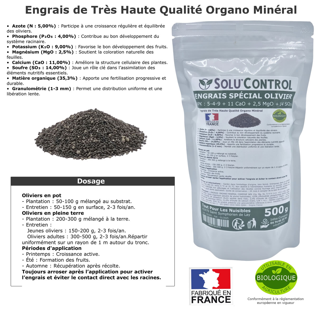 Sachet Engrais Olivier SOLU'CONTROL - 500g