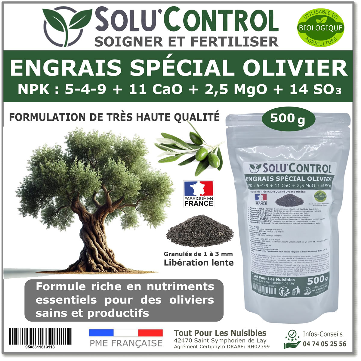 Engrais Olivier SOLU'CONTROL - 500g
