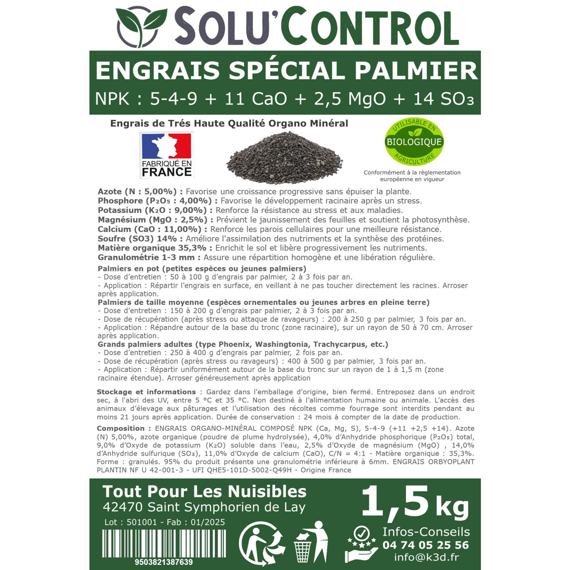Etiquette engrais palmier 1.5kg