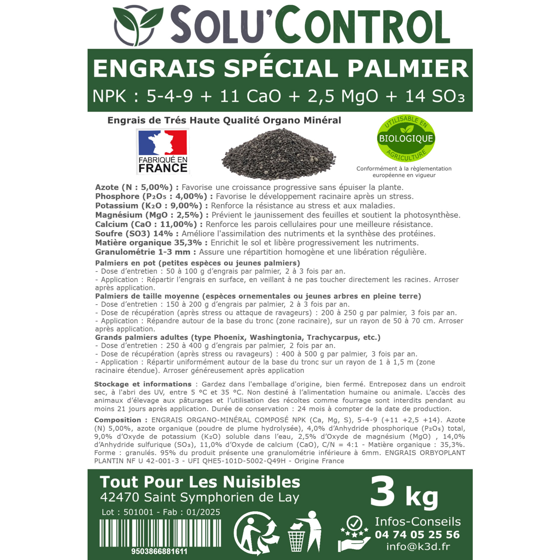 Etiquette engrais palmier 3kg