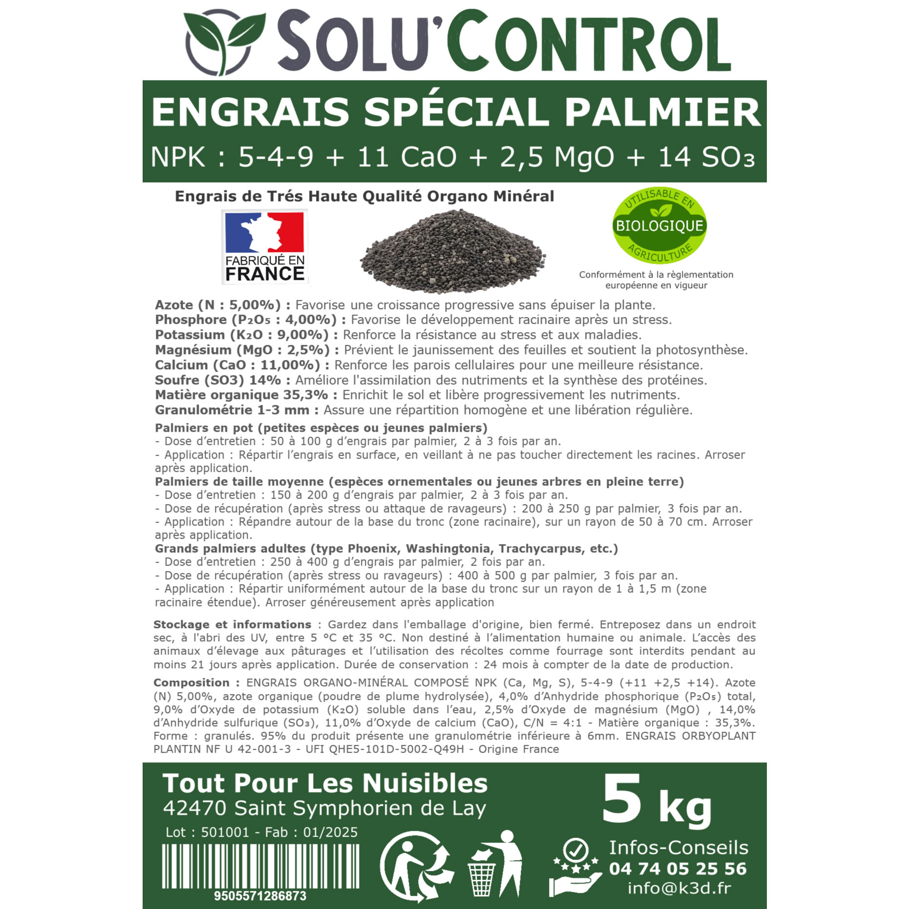 Etiquette engrais palmier 5kg