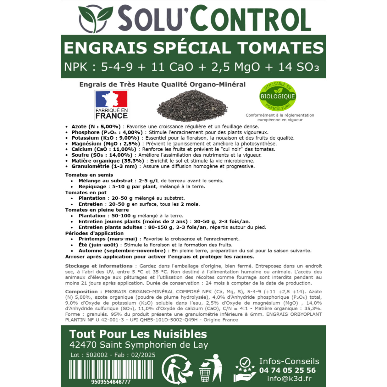 Etiquette engrais tomate