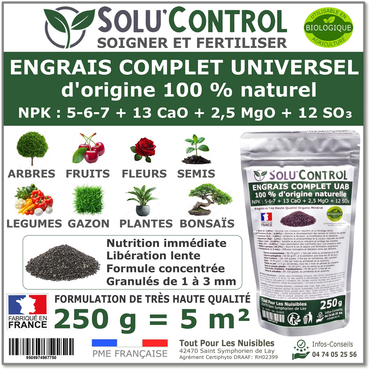 Engrais Complet Universel SOLU'CONTROL - 250g