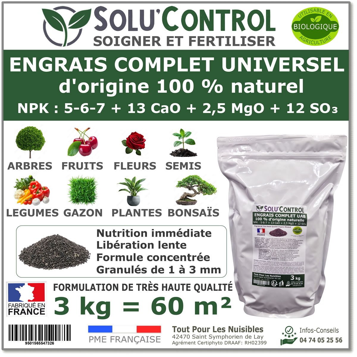 Engrais Complet Universel SOLU'CONTROL - 3kg