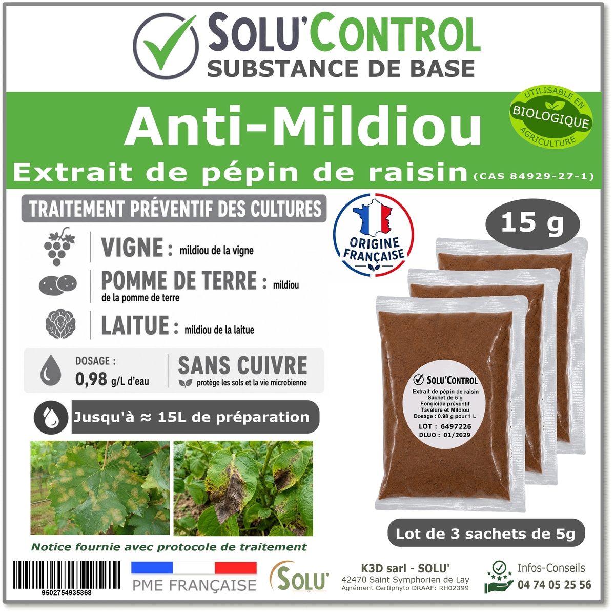 Extrait pépin de raisin Anti-Mildiou - Sachet de 15g - SOLU'CONTROL
