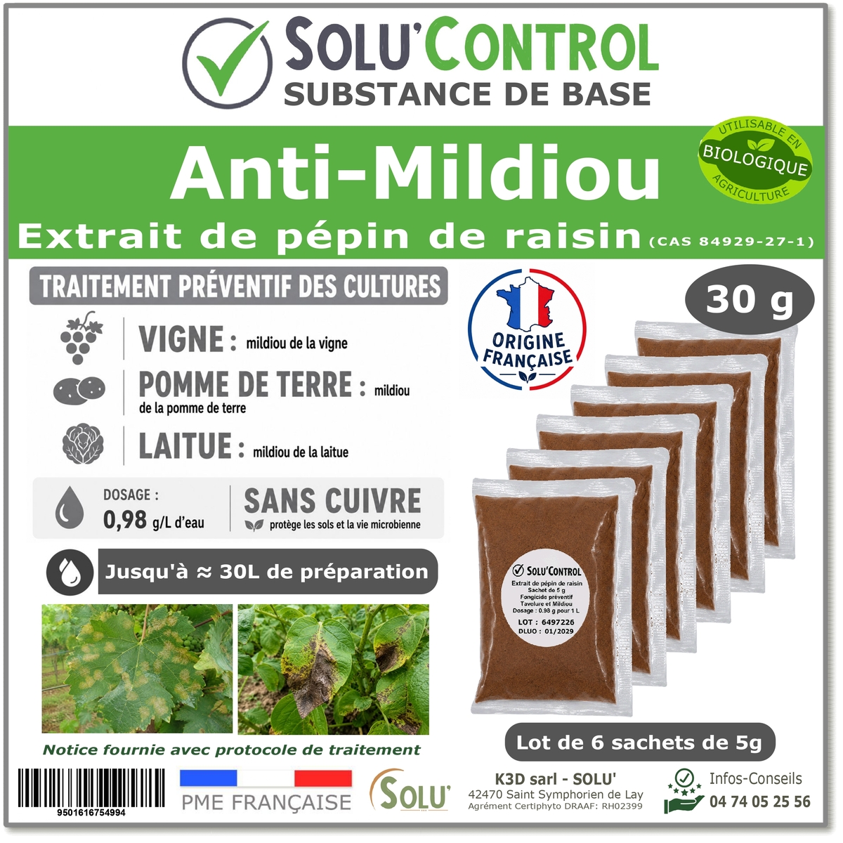 Extrait pépin de raisin Anti-Mildiou - Sachet de 30g - SOLU'CONTROL
