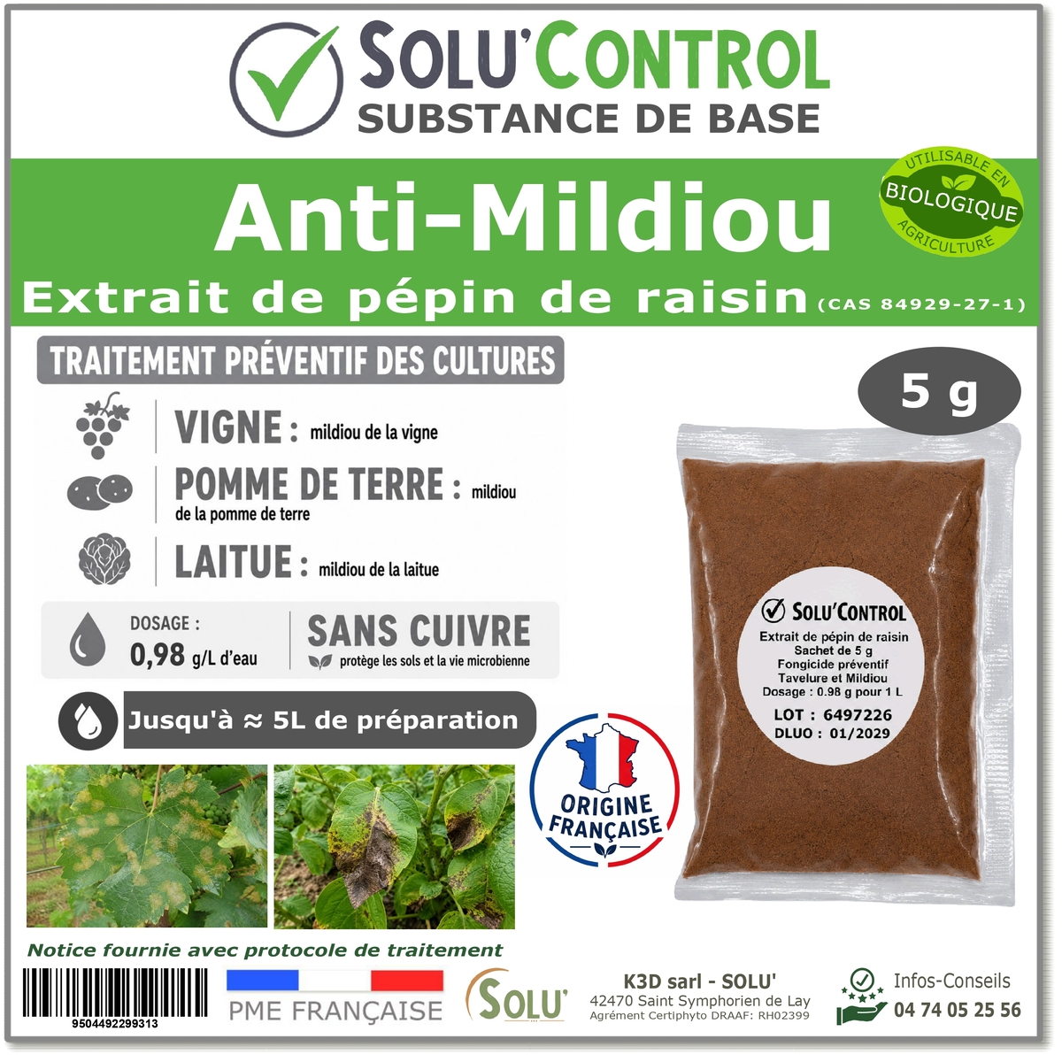 Extrait pépin de raisin Anti-Mildiou - Sachet de 5g - SOLU'CONTROL