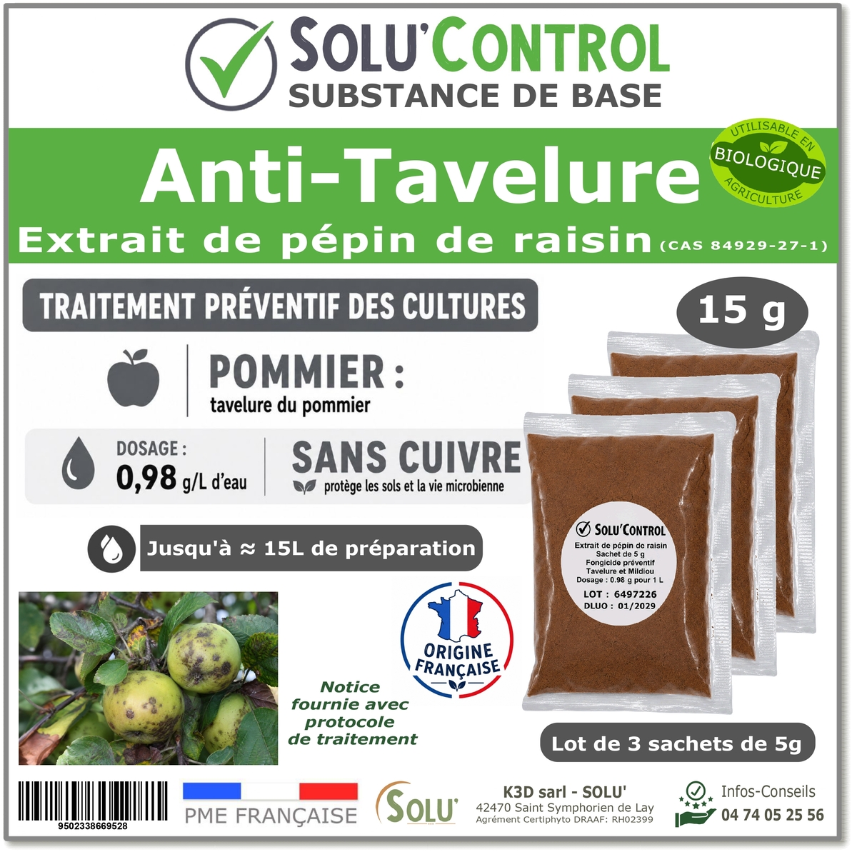 Extrait pépin de raisin Anti-Tavelure - Sachet de 15g - SOLU'CONTROL