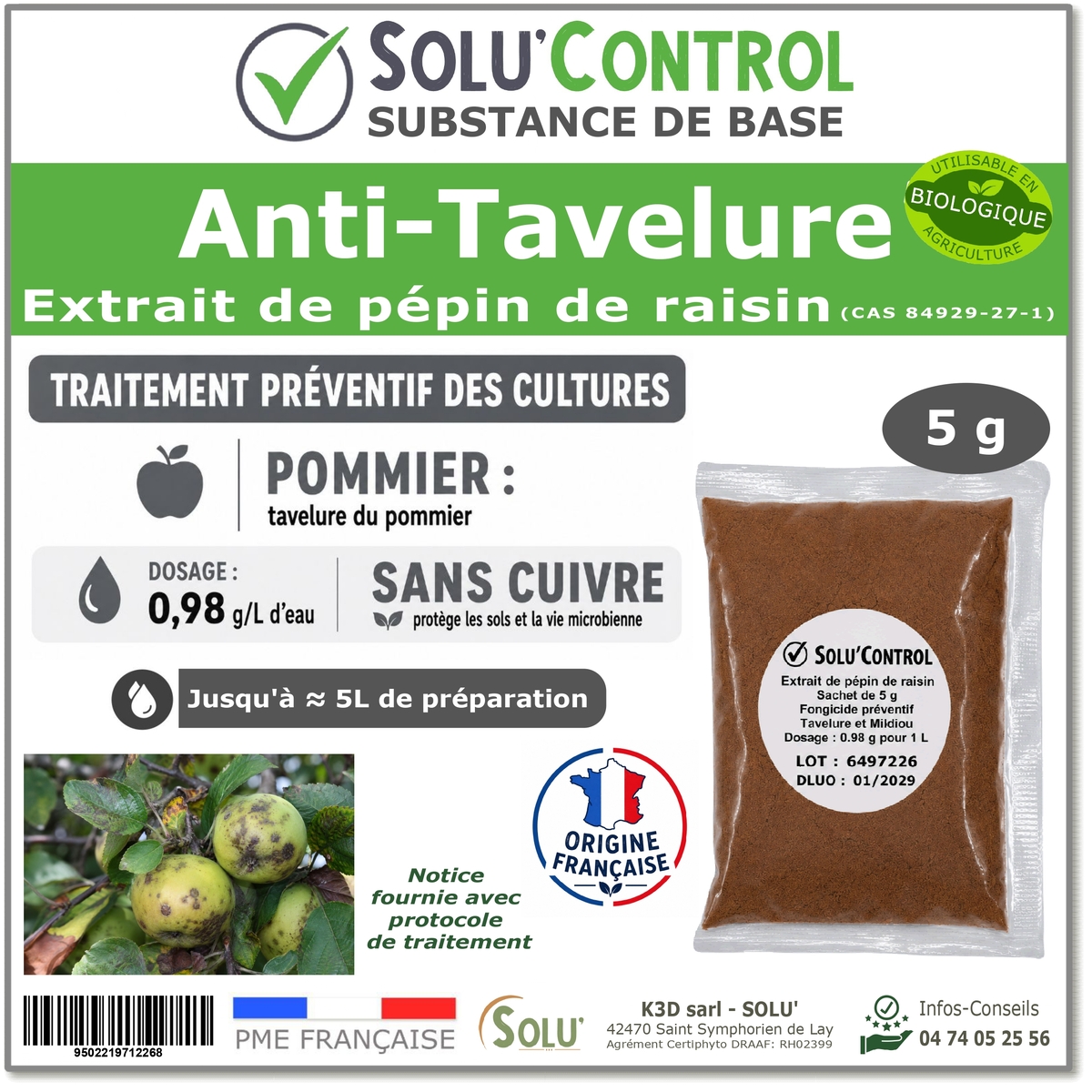 Extrait pépin de raisin Anti-Tavelure - Sachet de 5g - SOLU'CONTROL