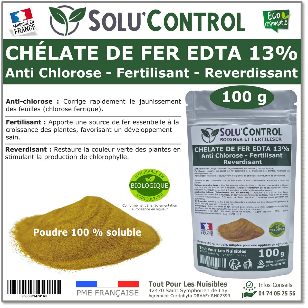Fer EDTA 13% SOLU'CONTROL - 100g