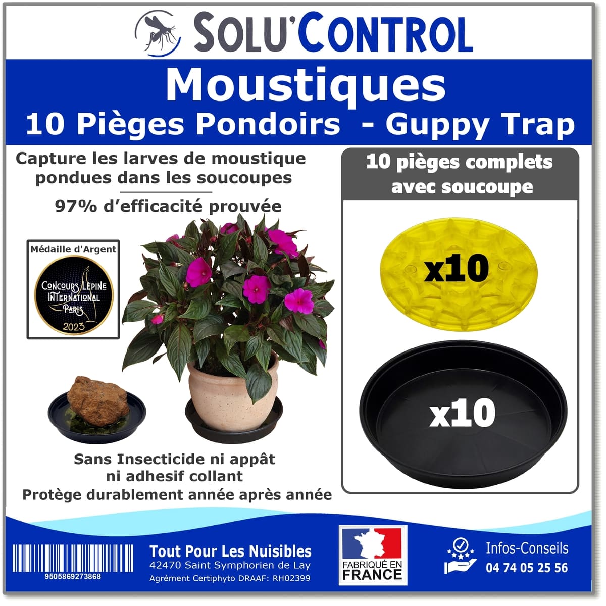 10 Guppy Trap complet avec coupelle