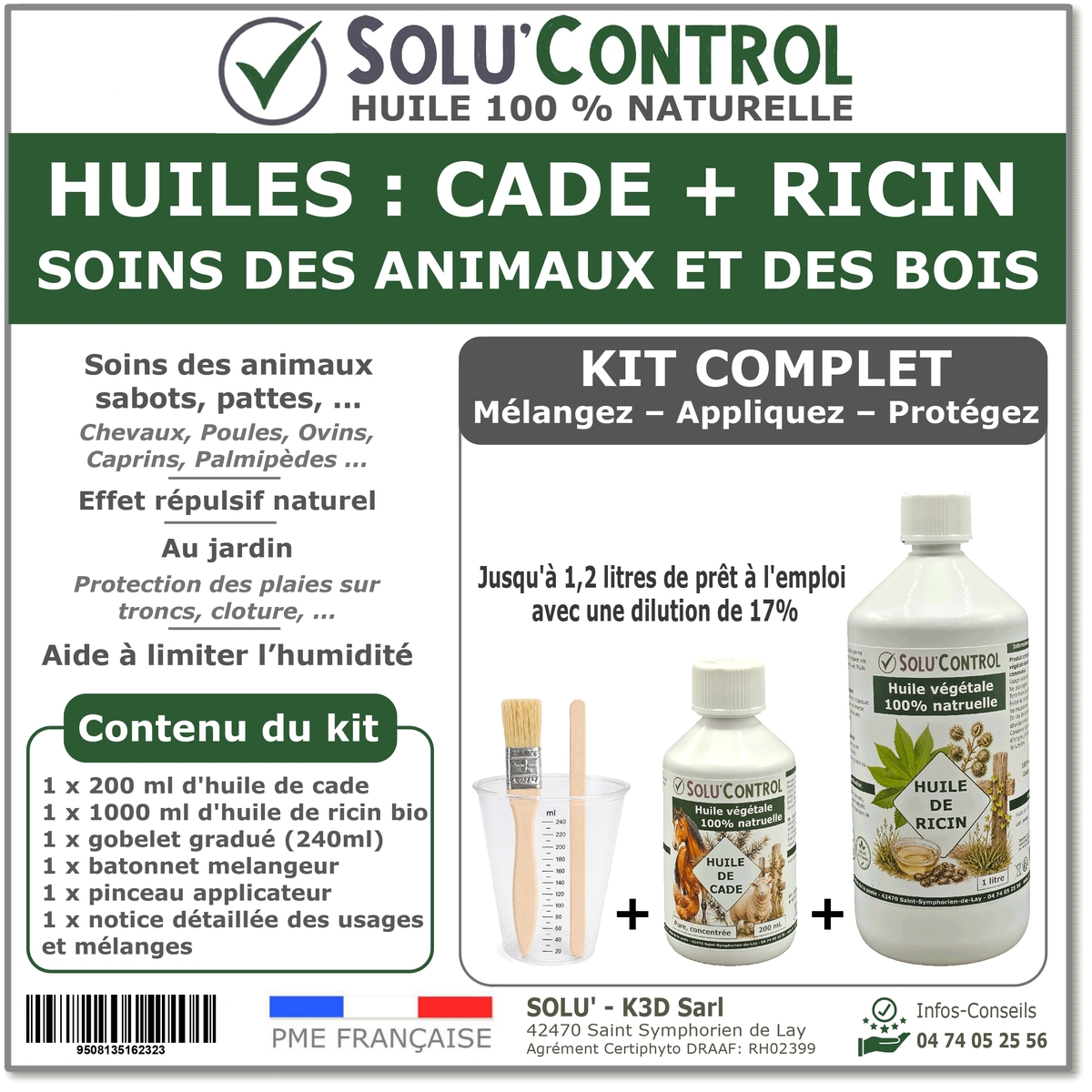 Huile de Cade Naturelle Pure et Concentrée - Animaux, Bois et Jardin - Solu'Control - Flacon de 200 ml