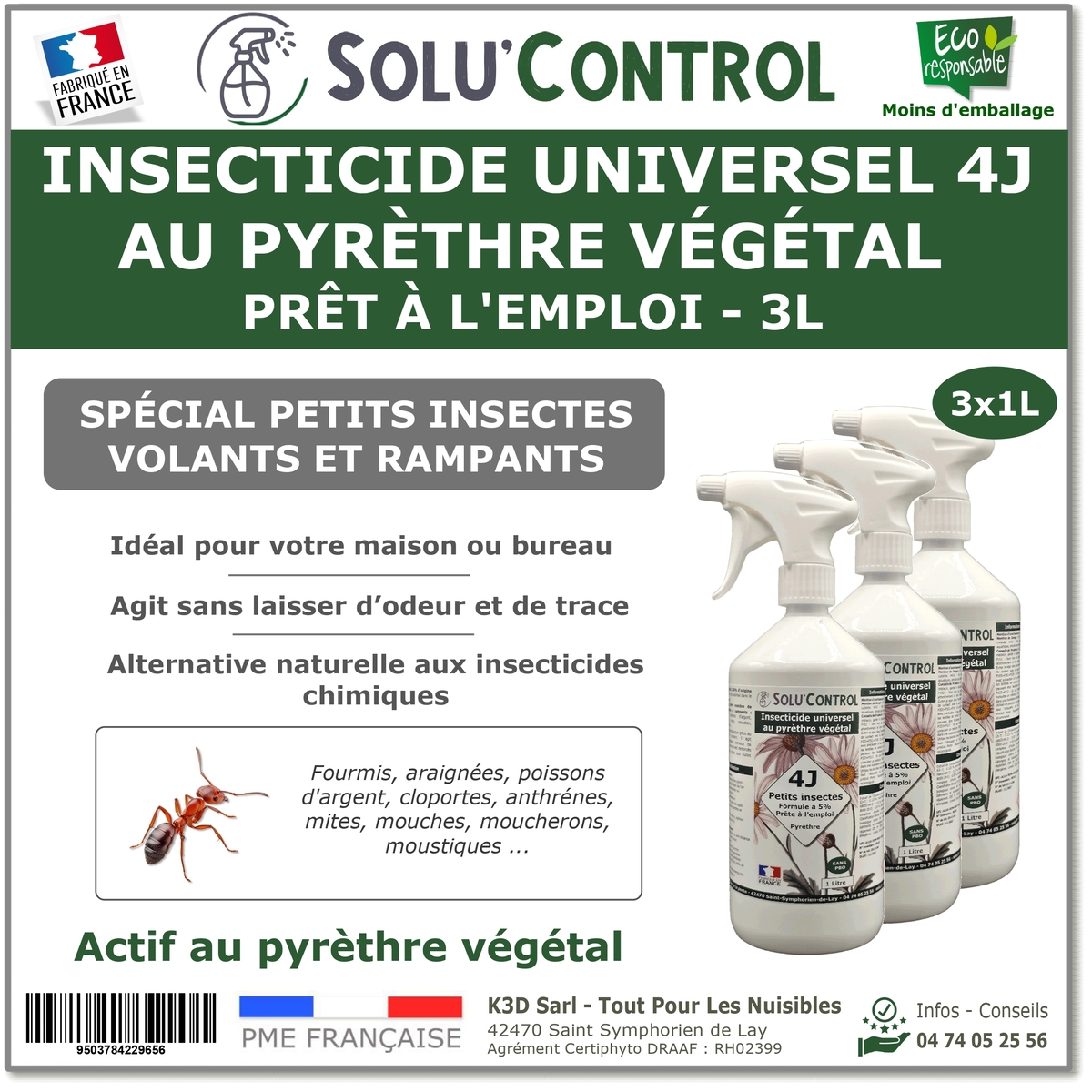 Insecticide 4J PAE Actifs 100% Végétaux - Flacon 3L
