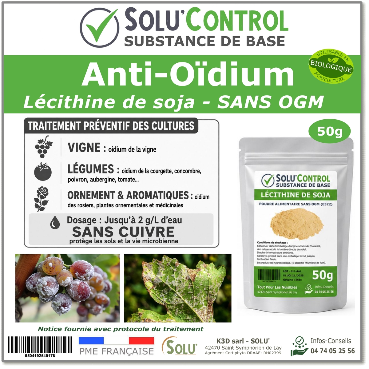 Lécithine de soja Anti-Oïdium - Sachet de 50g - SOLU'CONTROL g