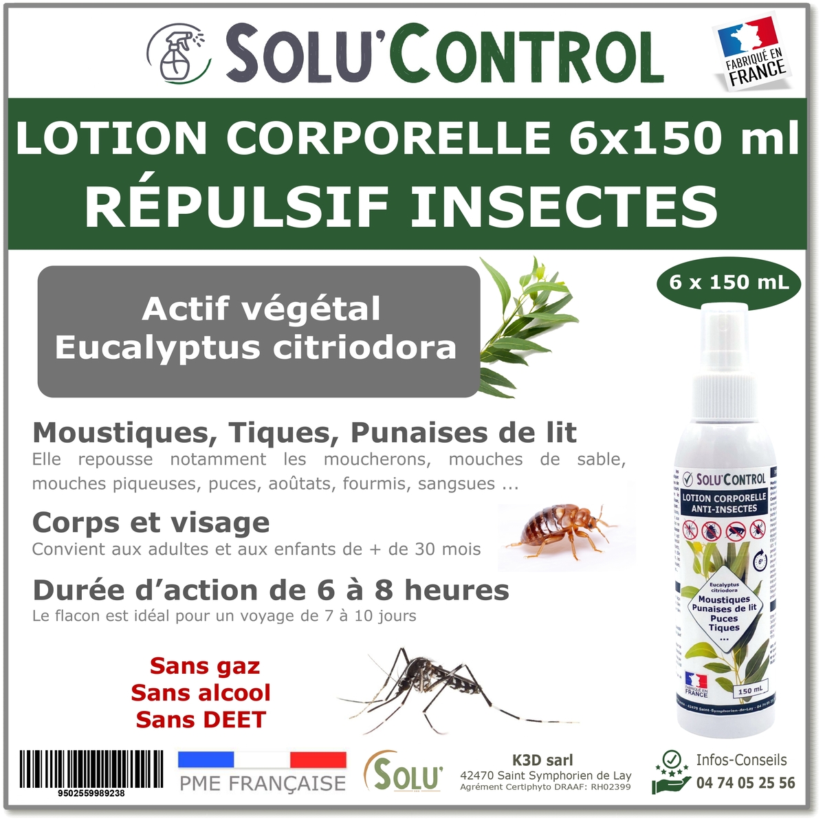 Lotion Corporelle Répulsif Insectes, Solu'Control - Flacon de 150ml