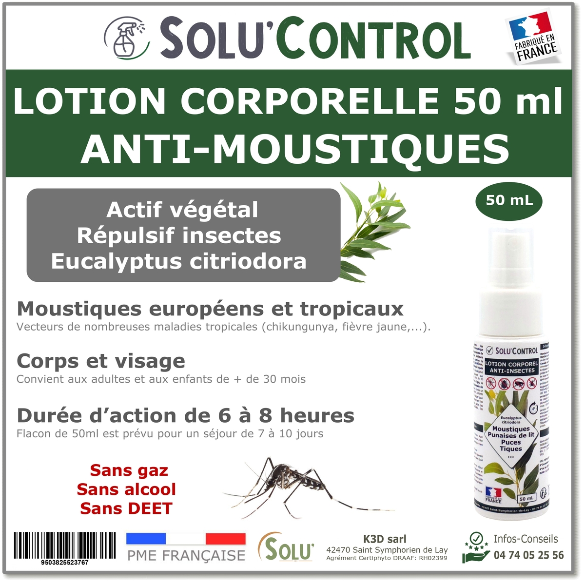 Lotion Corporelle Répulsif Moustiques, Solu'Control - Flacon de 50ml