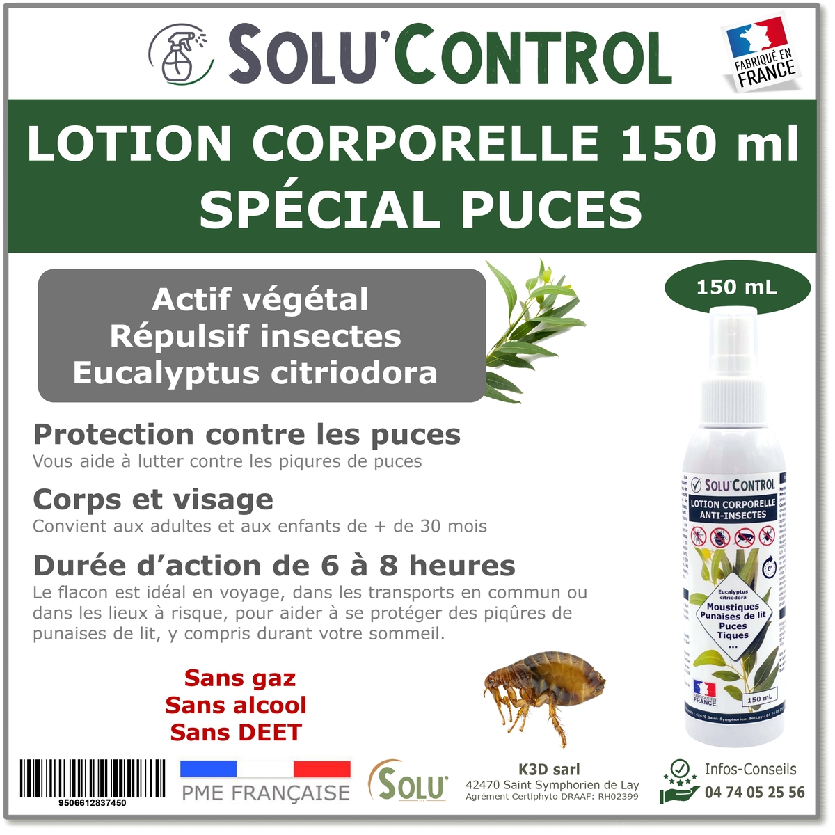 Lotion Corporelle Répulsif Puces, Solu'Control - Flacon de 150ml