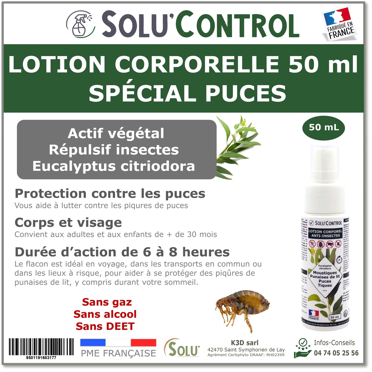 Lotion Corporelle Répulsif Puces, Solu'Control - Flacon de 50ml