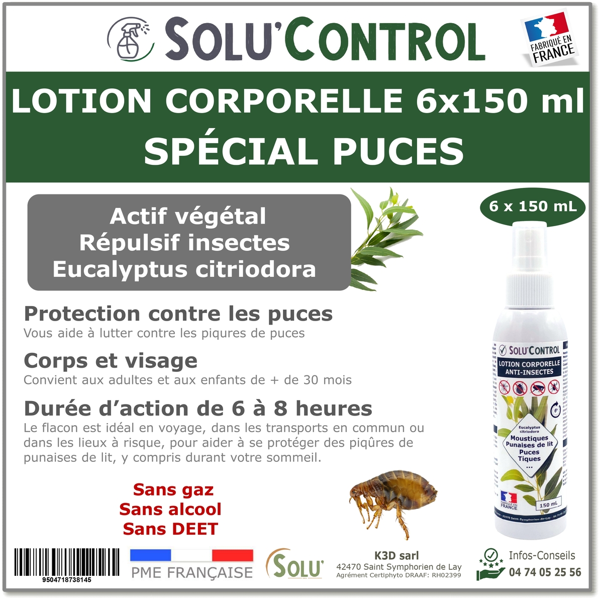 Lotion Corporelle Répulsif Puces, Solu'Control - 6 Flacons de 150ml
