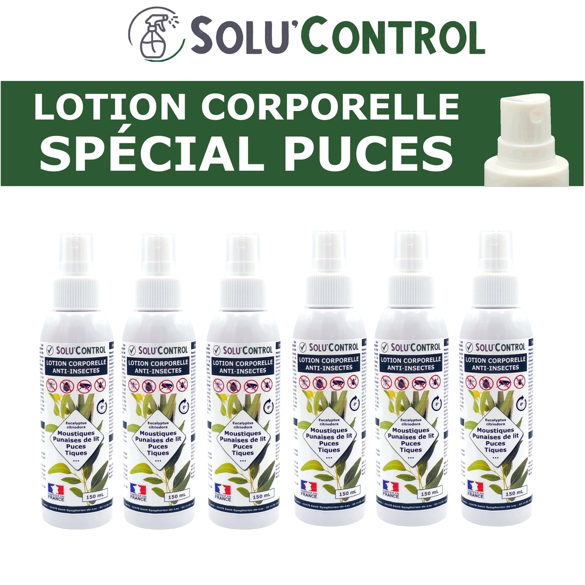 Lotion Corporelle Répulsif Puces, Solu'Control 6x150 ml