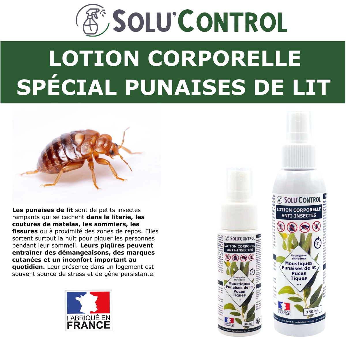Lotion Corporelle Répulsif Punaise de lit, Solu'Control - Explication