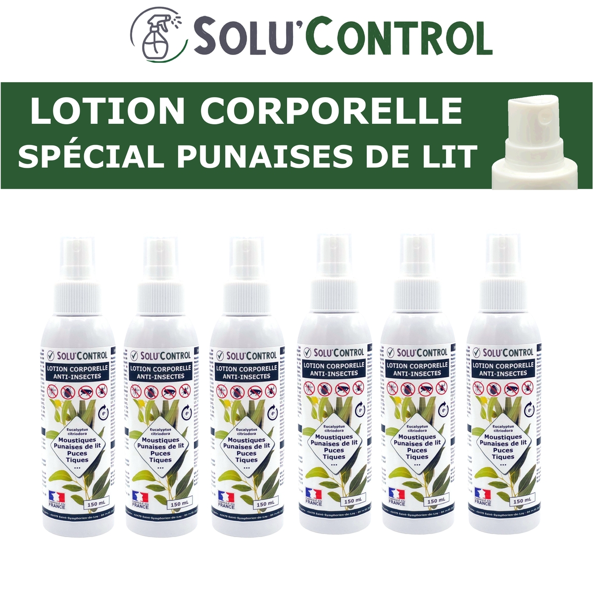 Lotion Corporelle Répulsif Punaise de lit, Solu'Control 6x150ml