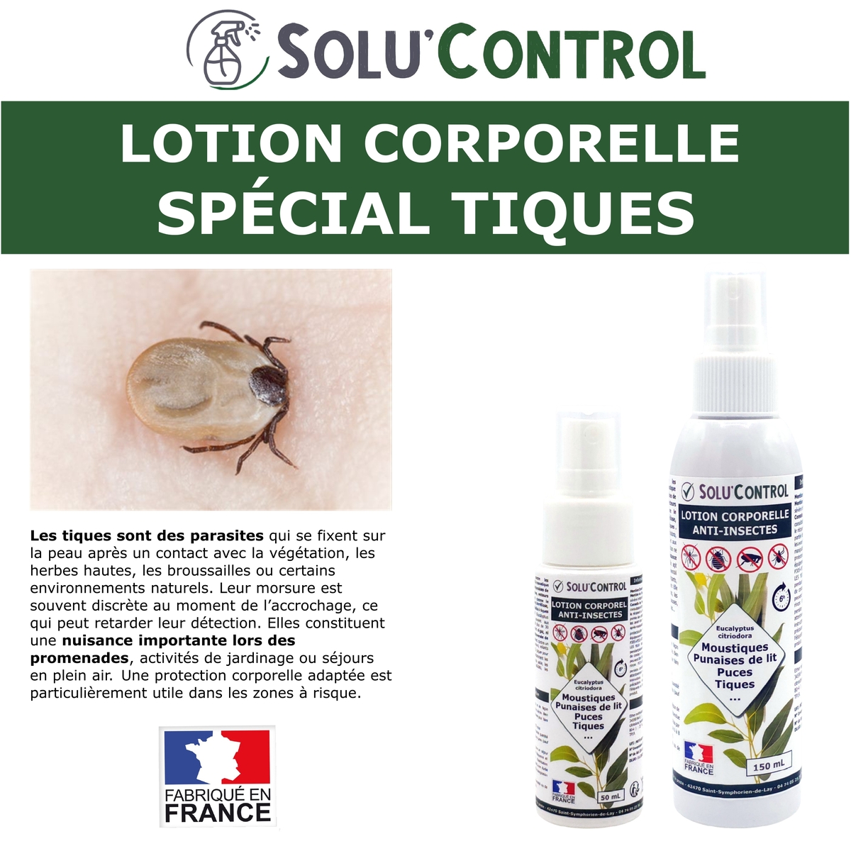 Lotion Corporelle Répulsif Tiques , Solu'Control - Explication