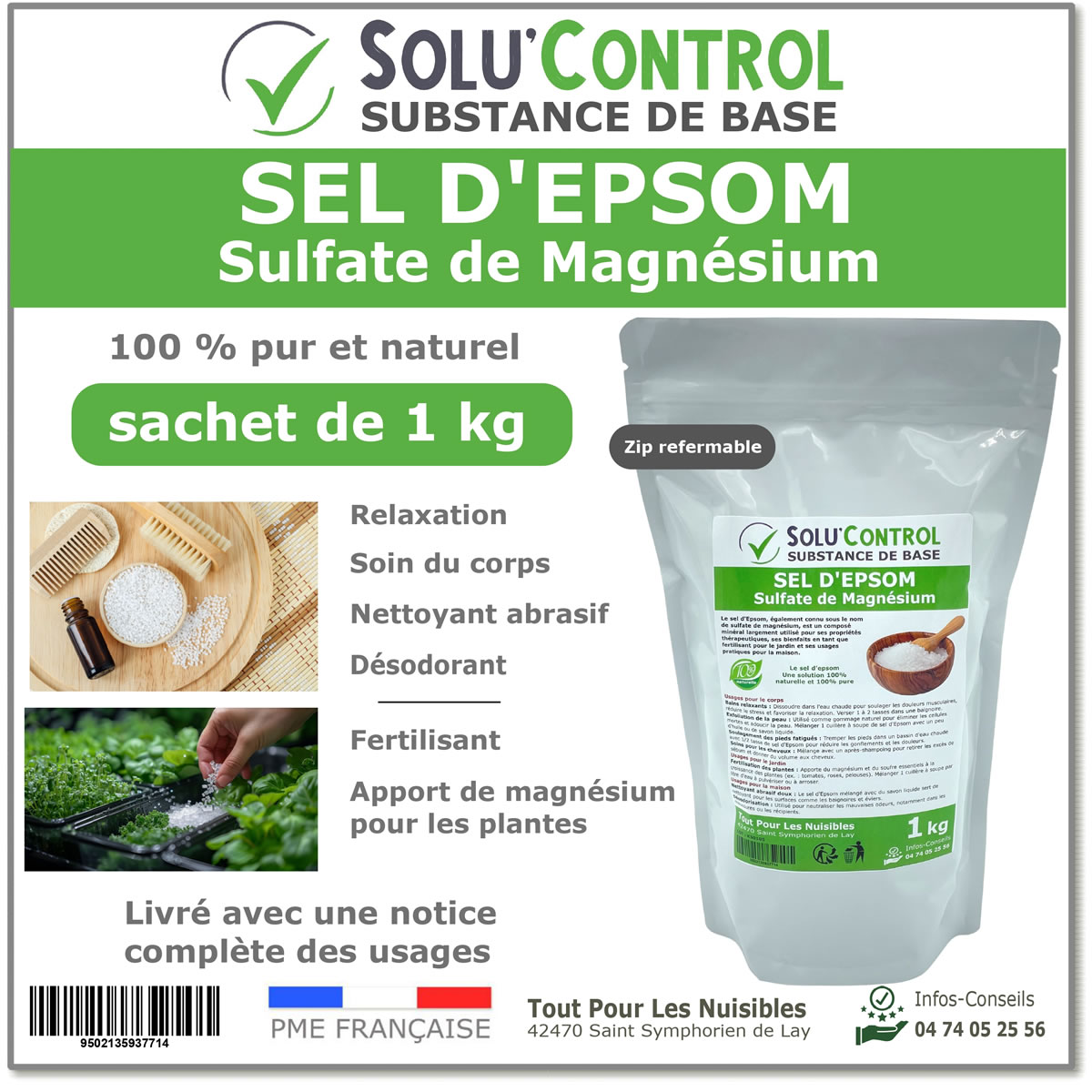 Sel d'epsom 1kg Sulfate de Magnésium 100% Naturel