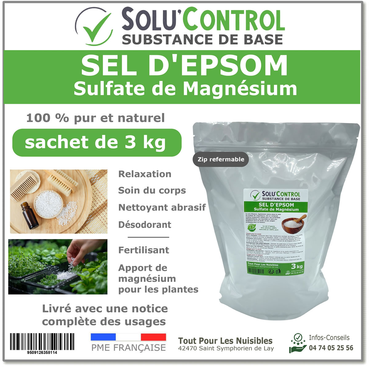 Sel d'epsom 3kg Sulfate de Magnésium 100% Naturel