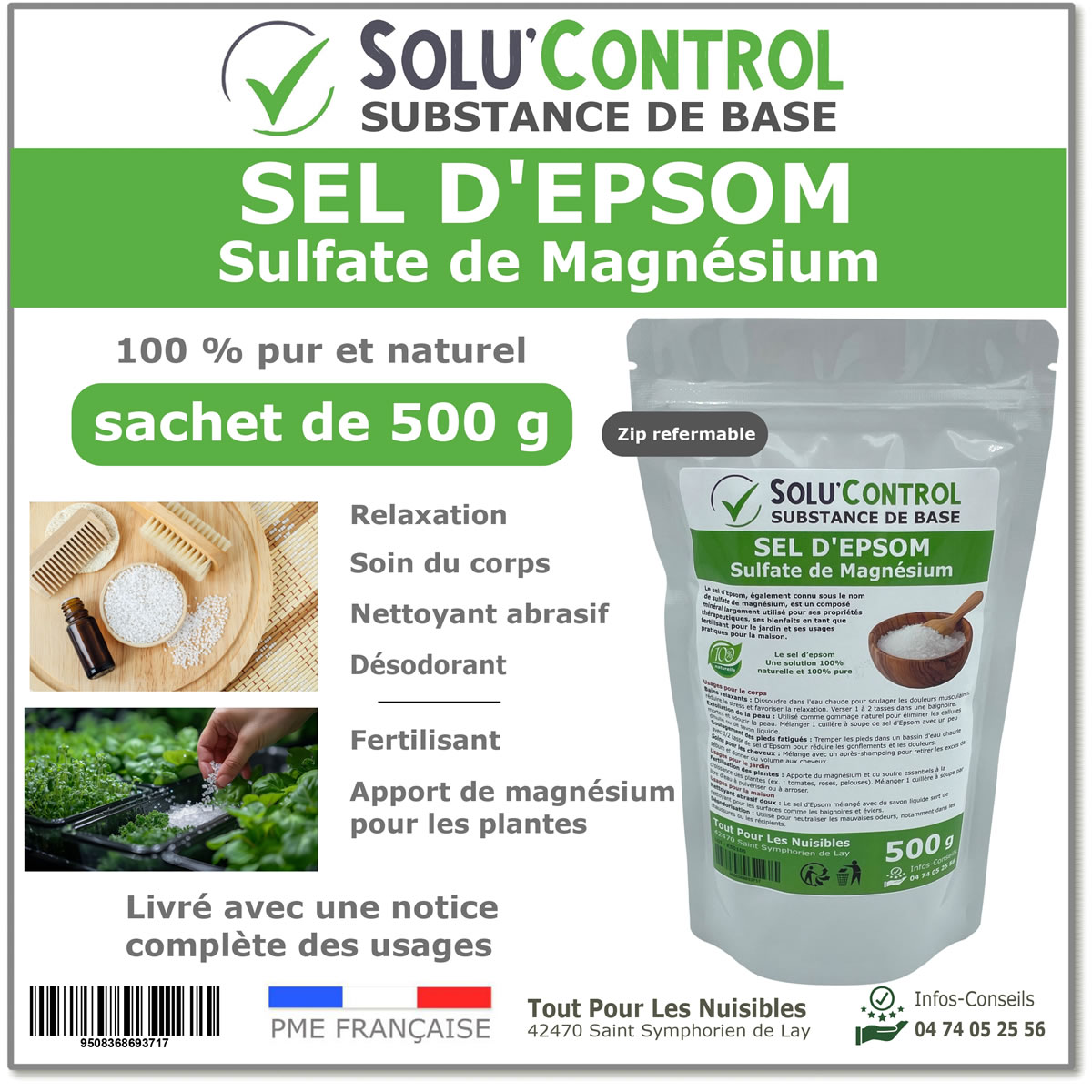 Sel d'epsom 500 g Sulfate de Magnésium 100% Naturel