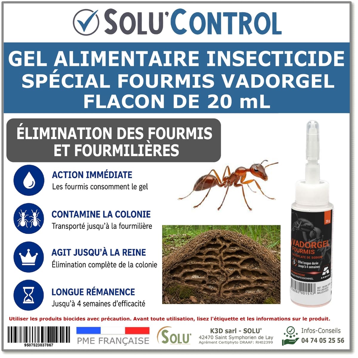 SOLU’CONTROL VADORGEL – Gel alimentaire insecticide spécial fourmis – Flacon de 20 g