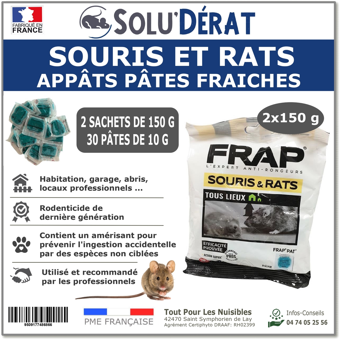 Solu'Dérat - Sachet d'appât en pate fraîche, Frap Pat' 300g