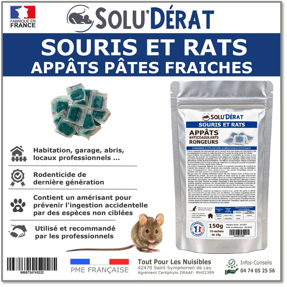 Solu'Dérat - Appât en pate fraîche rats et souris 150g