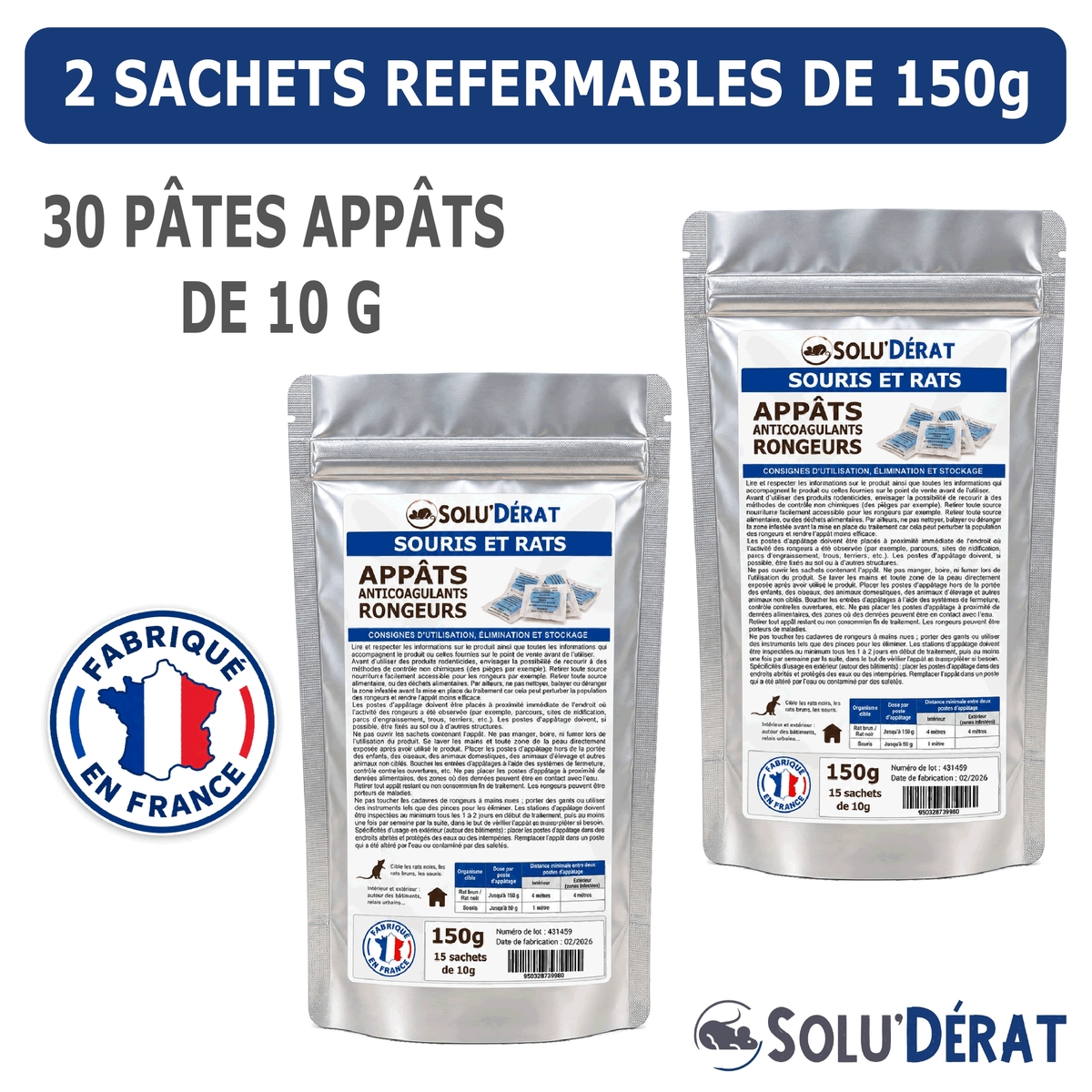 Solu'Dérat -  Sachet Appât en pate fraîche rats et souris 150g